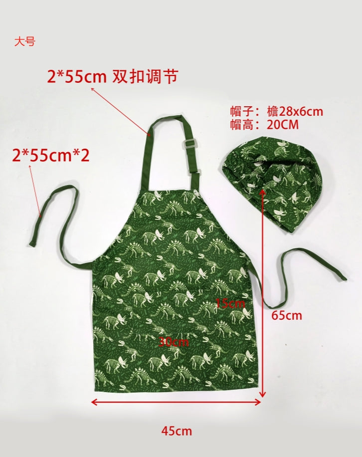 Green children's cute waterproof apron and hat
