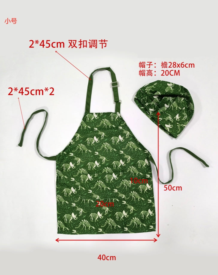 Green children's cute waterproof apron and hat