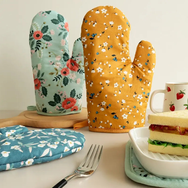 Oven Mitts Factory Heat Resistant Kitchen 100% Custom Cotton Oven Mitts Gloves Pot Holder Set Wholesales