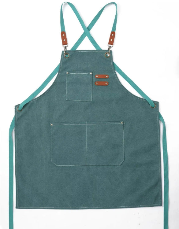 Chef Apron for Men Women Canvas Aprons with 3 Pockets Cross Back Resistant Work Apron for Cooking