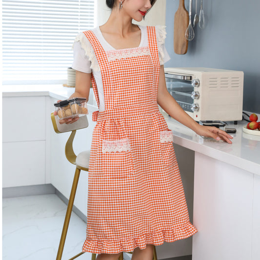 Pink checkered lace apron
