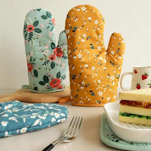Oven Mitts Factory Heat Resistant Kitchen 100% Custom Cotton Oven Mitts Gloves Pot Holder Set Wholesales