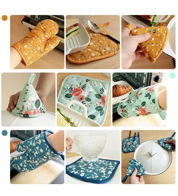 Oven Mitts Factory Heat Resistant Kitchen 100% Custom Cotton Oven Mitts Gloves Pot Holder Set Wholesales
