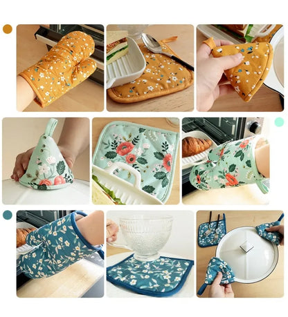 Oven Mitts Factory Heat Resistant Kitchen 100% Custom Cotton Oven Mitts Gloves Pot Holder Set Wholesales