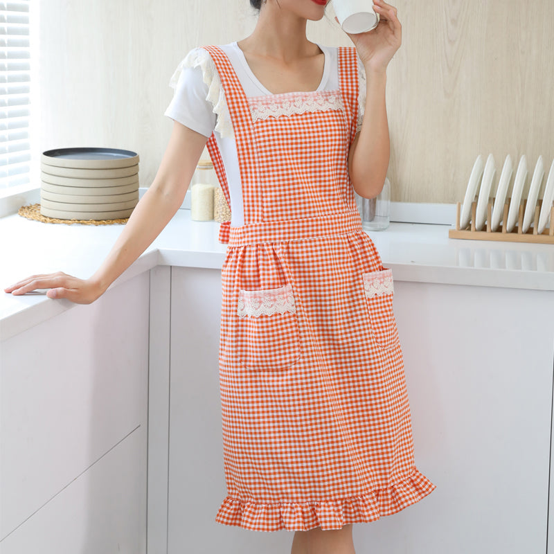 Pink checkered lace apron