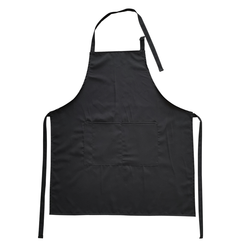 100% polyester black isi apron nwere akpa 2-EAPRON- Apron, oven mitt, ite ihe, akwa towel, akwa okpokoro.