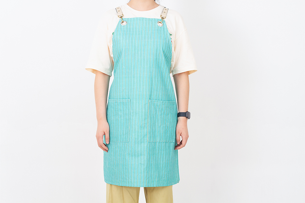 Celemek garis klasik-tekstil pawon, celemek, sarung tangan oven, wadhah pot, handuk teh, jubah tata rambut