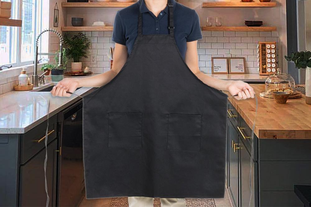Black Bib Aprons with Pockets-EAPRON- Apron, Oven mitt, Pot holder, Tea towel, Table cloth