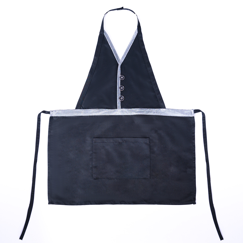 V- neck tuxedo bib black apron QS-HDN0019-kjøkkentekstil, forkle, ovnsvotter, gryteklut, kjøkkenhåndkle, frisørkappe